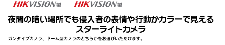 夜間の暗い場所でも侵入者の表情や行動がカラーで見えるスターライトカメラ